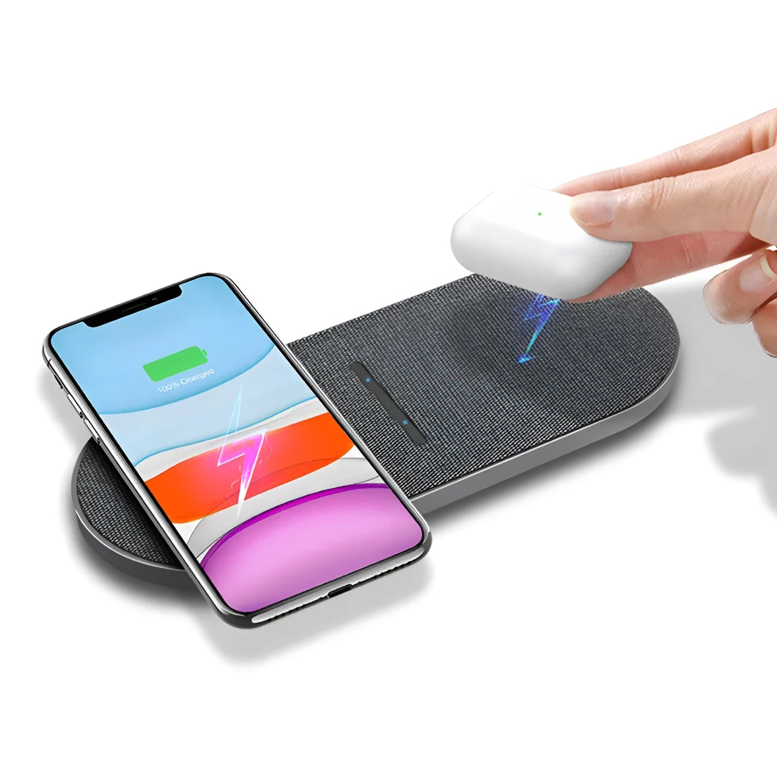 Black wireless charger pair with dual 10W charging pads and USB-C connection
