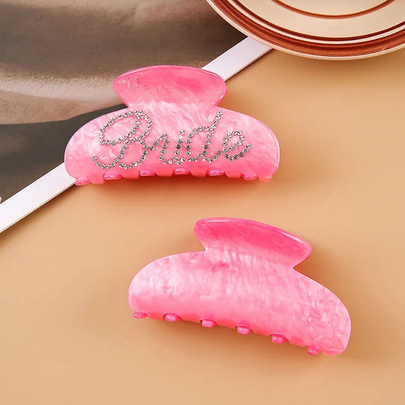 10cm acrylic hair clip with multi-diamond shower shark design and double-sided spot drill decoration in pink or white