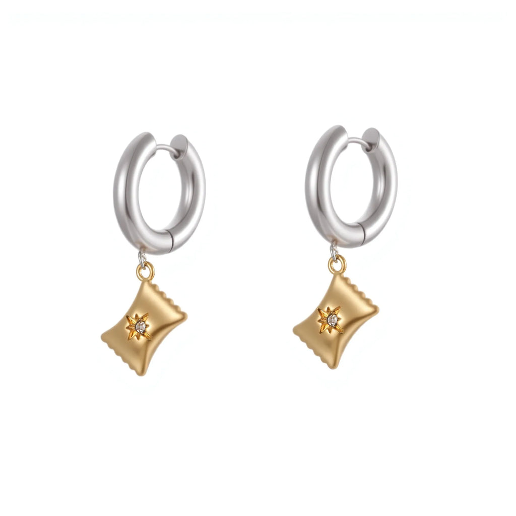 Pair of 18K gold plated stainless steel earrings featuring a Christmas tree design shaped into a heart.