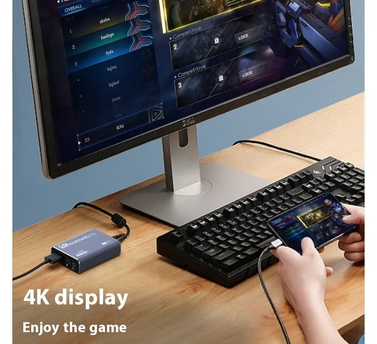 Black 4K gaming set-top box recording audio device with MS2131 chip for 1080 resolution capture