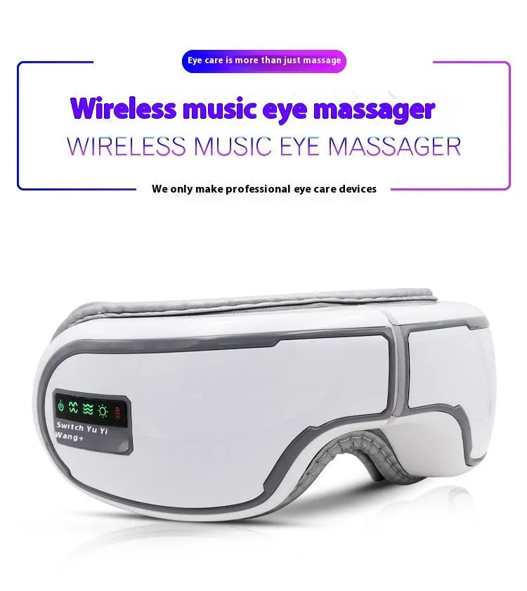Smart Bluetooth eye massager with black finish and cushion pad for eye relaxation