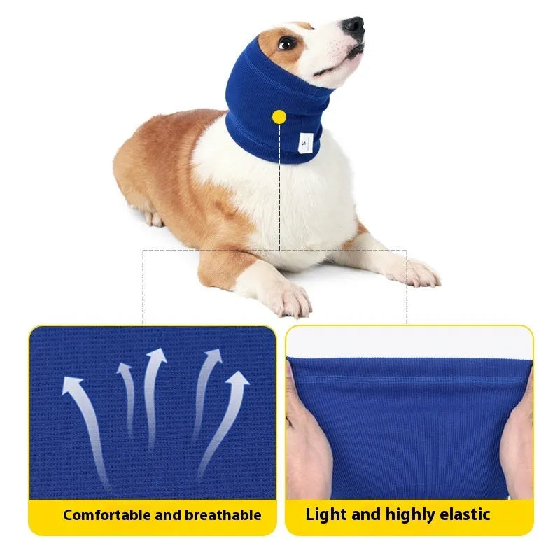 Blue and grey polyester headband scarf for dogs in small, medium, and large sizes