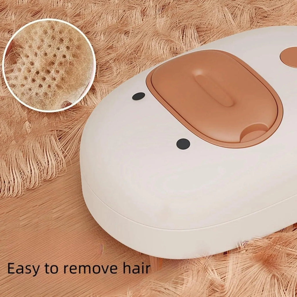 White and yellow pet steam brush grooming tool with rubber teeth and a water tank.