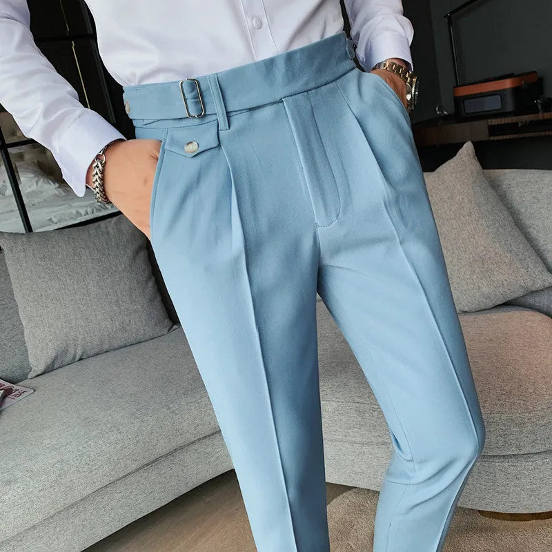 Straight leg casual trousers in polyester fibre available in multiple solid colours with 29-36 inch waist sizing