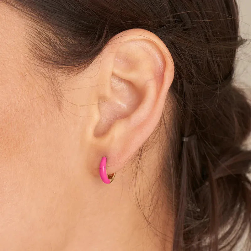 Geometric U-shaped epoxy oval curved earrings in multiple colours with silver needle copper construction