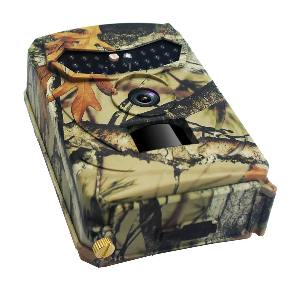 Yellow-brown plastic 16MP hunting game camera with infrared LEDs for night vision