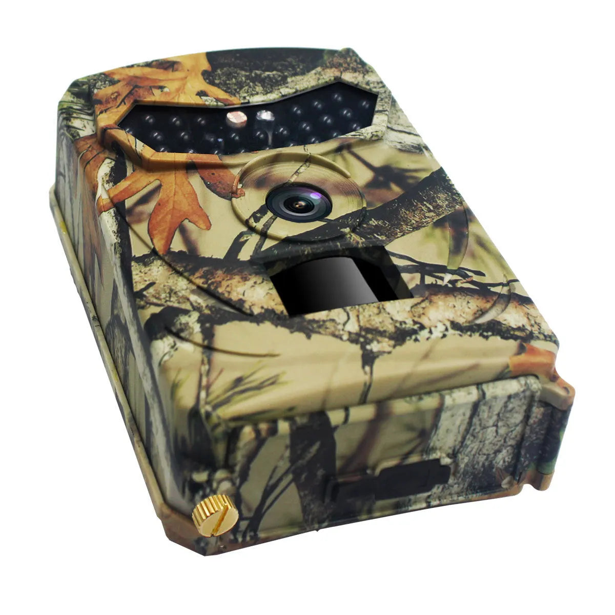 Yellow-brown plastic 16MP hunting game camera with infrared LEDs for night vision