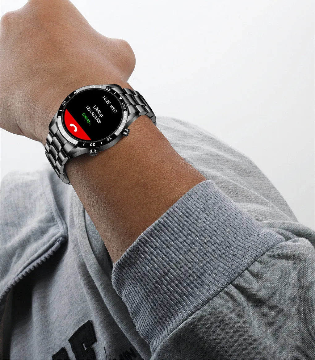 Smart watch with stainless steel wristband and 1.3 inch touch screen display