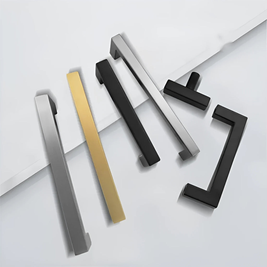 Stainless steel square pipe cabinet door handle in brushed silver finish