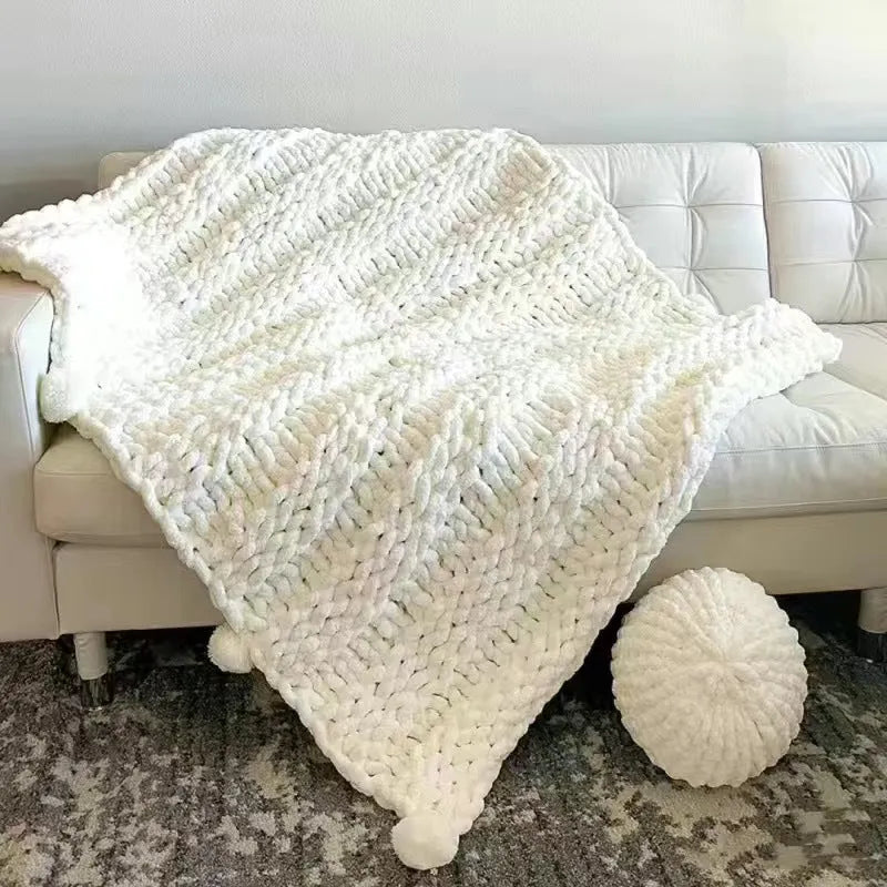 Coarse yarn chenille knitted braided gravity blanket in modern simplicity style, showing textured velvet surface.