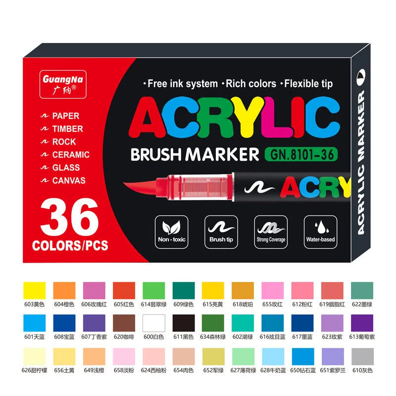 Set of straight liquid acrylic marker pens with soft heads for painting and graffiti art