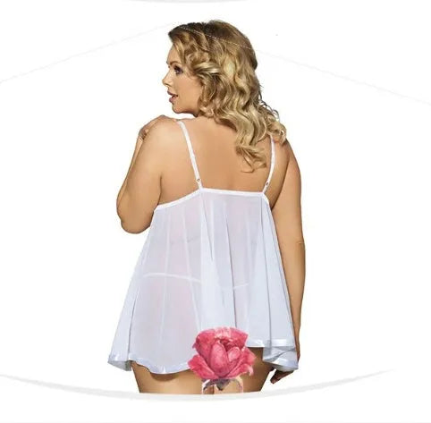 Women's plus-size purple polyester sleepdress with lace detailing and mesh panels