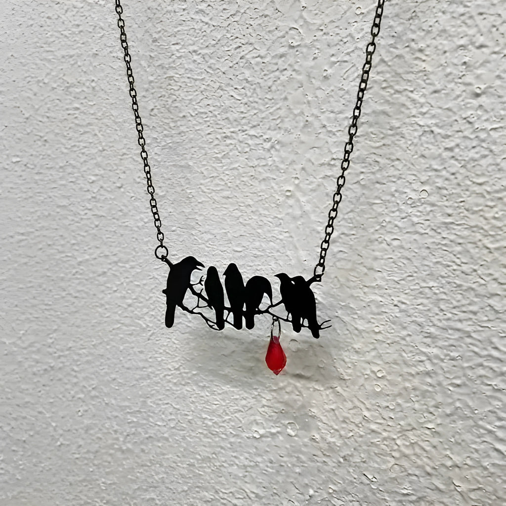 Black electroplated alloy crow pendant necklace with cross chain design