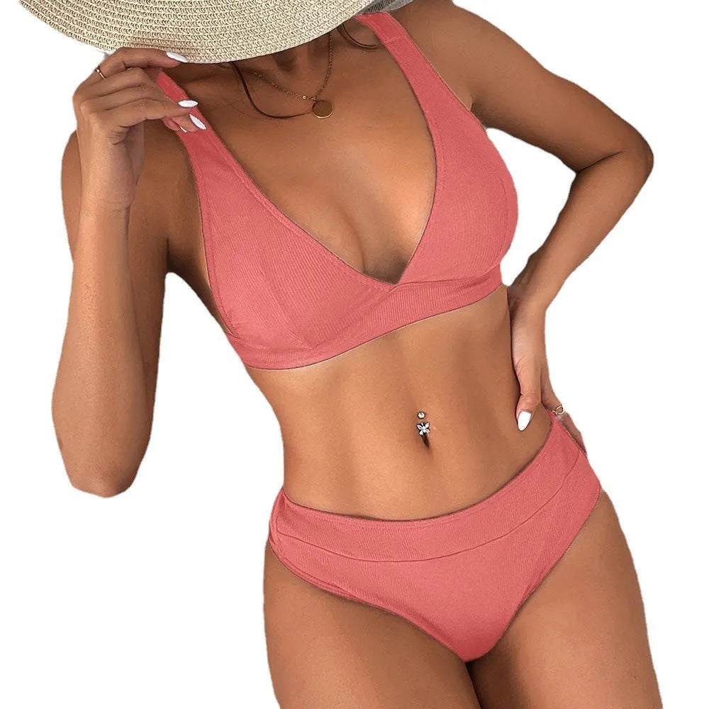 Women's black bikini with lace-up split detail and polyester lining