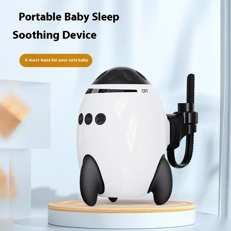 White baby sleep comforter device with Bluetooth connectivity measuring 12x9.3x8cm