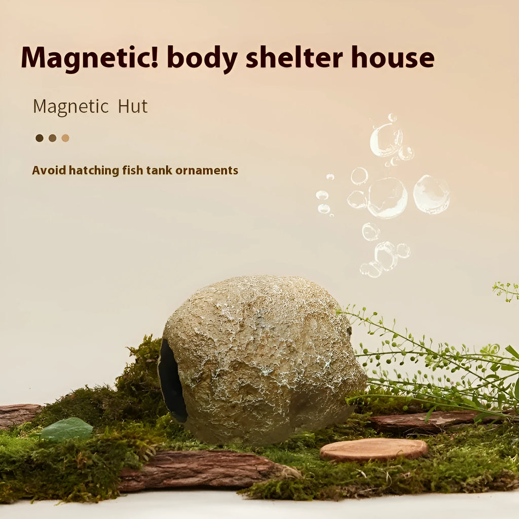 Magnetic aquarium shelter ornament for shrimp breeding and fry hiding on glass tank wall