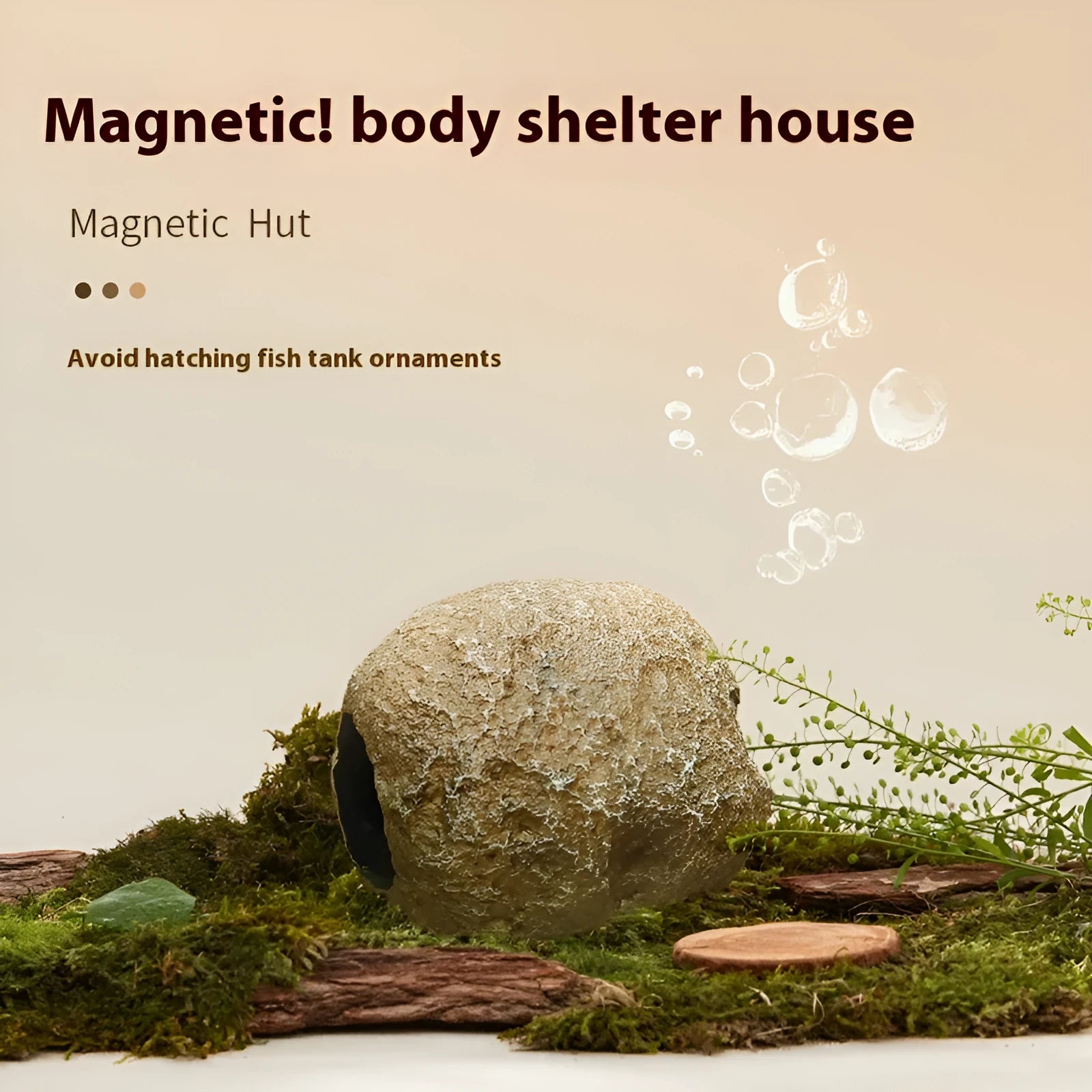 Magnetic aquarium shelter ornament for shrimp breeding and fry hiding on glass tank wall