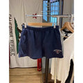 Women's dark blue cotton high-top shorts with white flag embroidery detail
