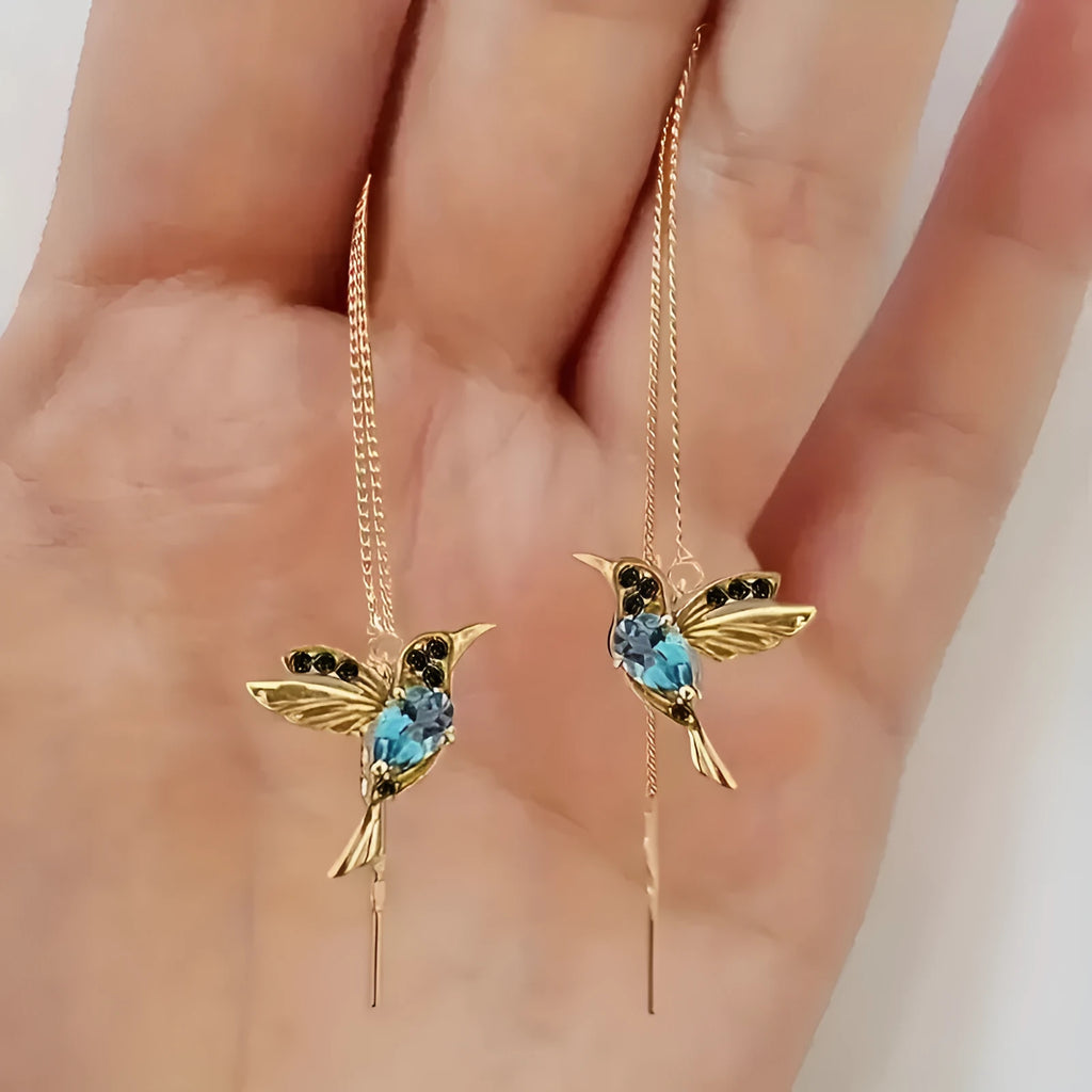 Bird hanging long style earrings for women with mixed zirconium wings in alloy construction