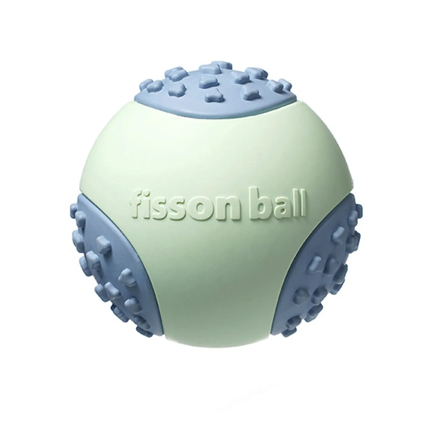 Green and pink 64mm durable rolling ball interactive dog toy.