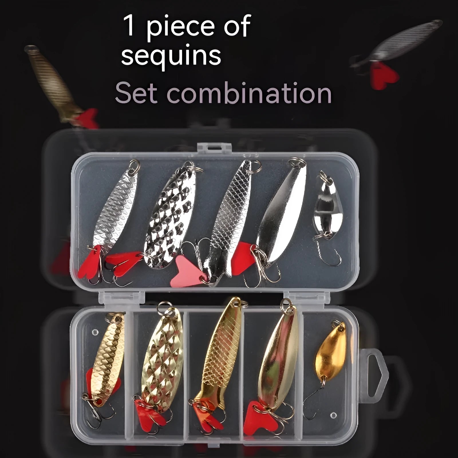 Pineapple-shaped fishing lure with gold and silver metal sequins in three package size options