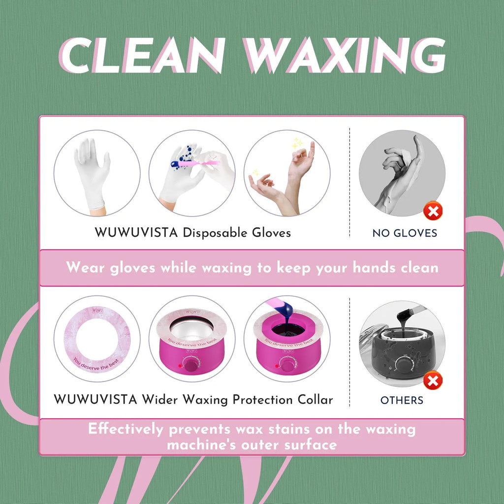 WUWUVISTA professional waxing kit with black wax warmer, coloured wax beads, silicone tools and aftercare products
