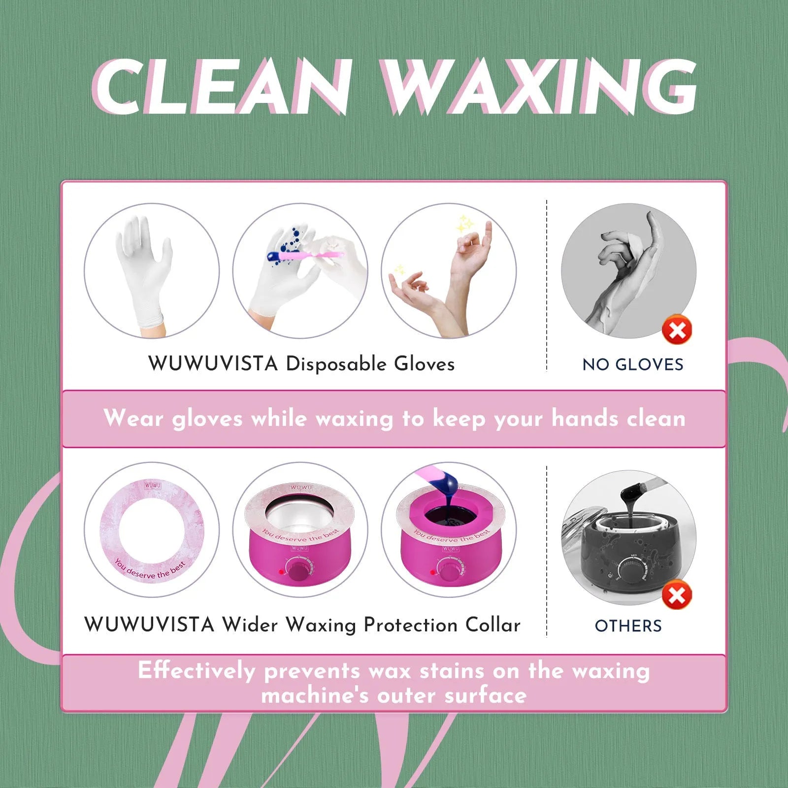 WUWUVISTA professional waxing kit with black wax warmer, coloured wax beads, silicone tools and aftercare products