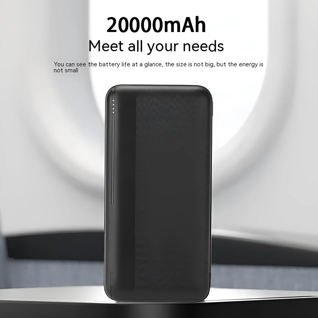 Ultra-thin plastic power bank with light display screen and two U output ports, black colour