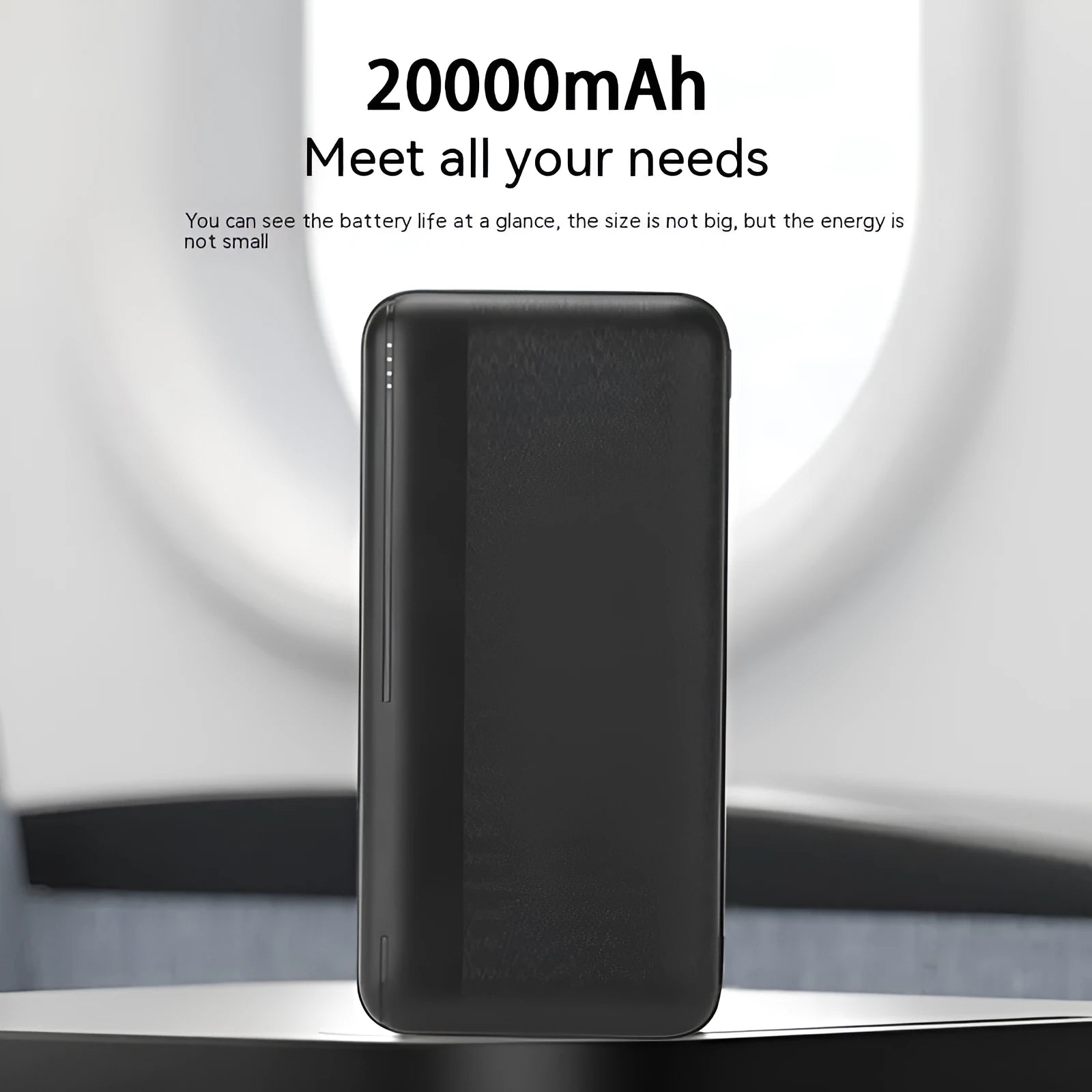 Ultra-thin plastic power bank with light display screen and two U output ports, black colour