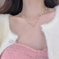 Gold alloy heart-shaped opal pearl pendant necklace on adjustable 41-50cm regular chain for women