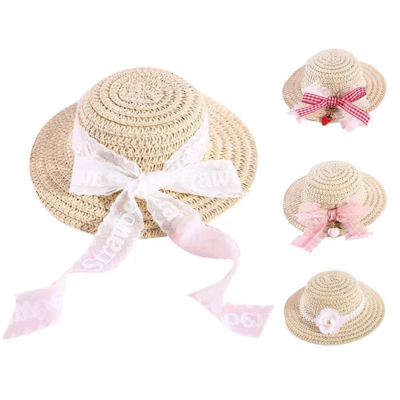 Handmade adjustable bow pet hat for dogs and cats in cartoon style with size options