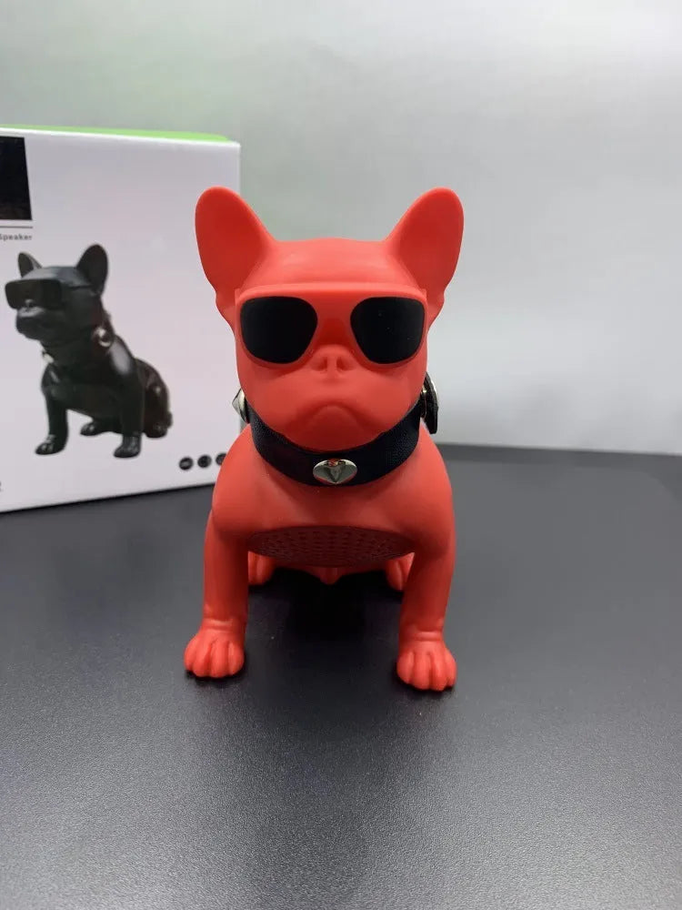 Mini bulldog-shaped Bluetooth speaker in black colour showing detailed sculpture design and compact size