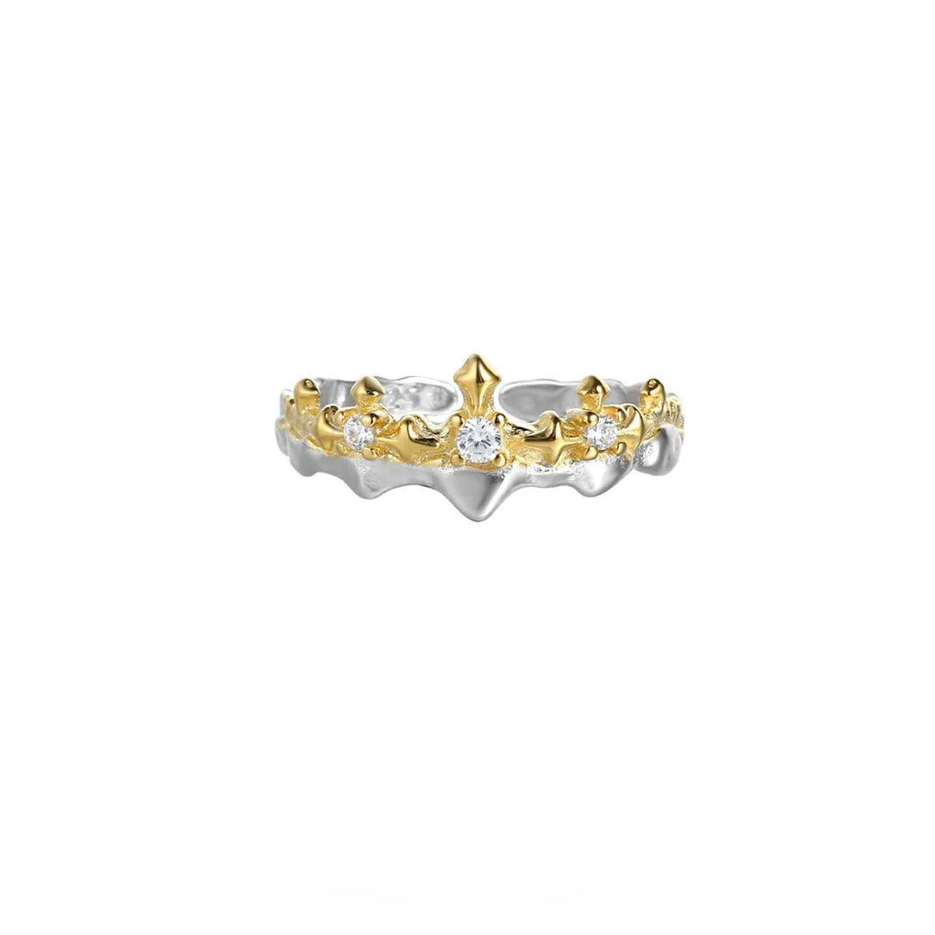 Princess Knight silver couple ring with adjustable opening in white gold or black gold colour