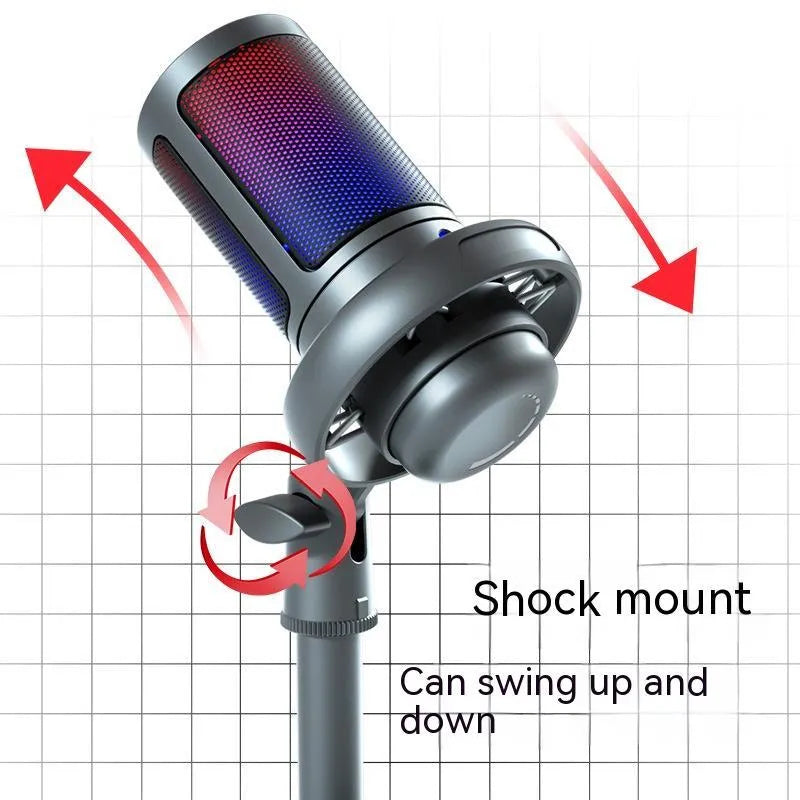 RGB condenser microphone for computer streaming with 150cm cable in black, pink or white colours