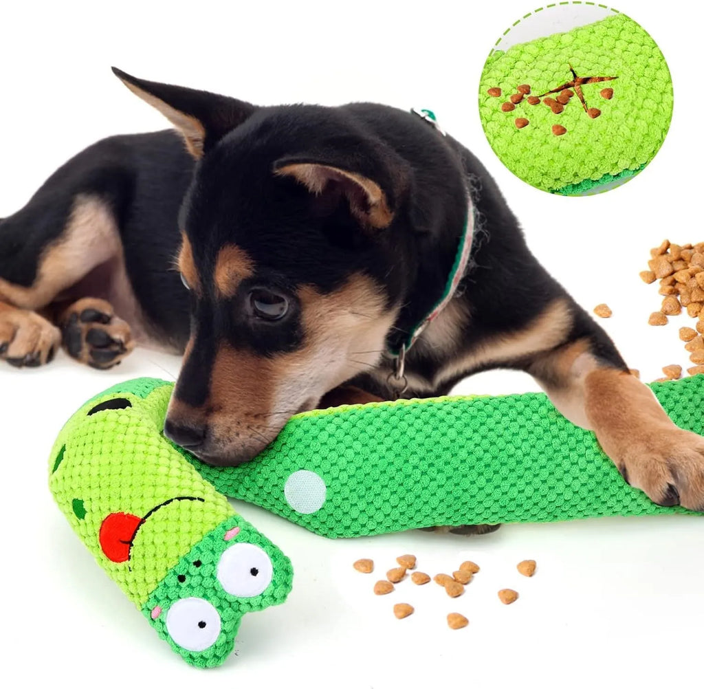 Snuffle foraging dog puzzle toy that transforms between snail and stick shapes