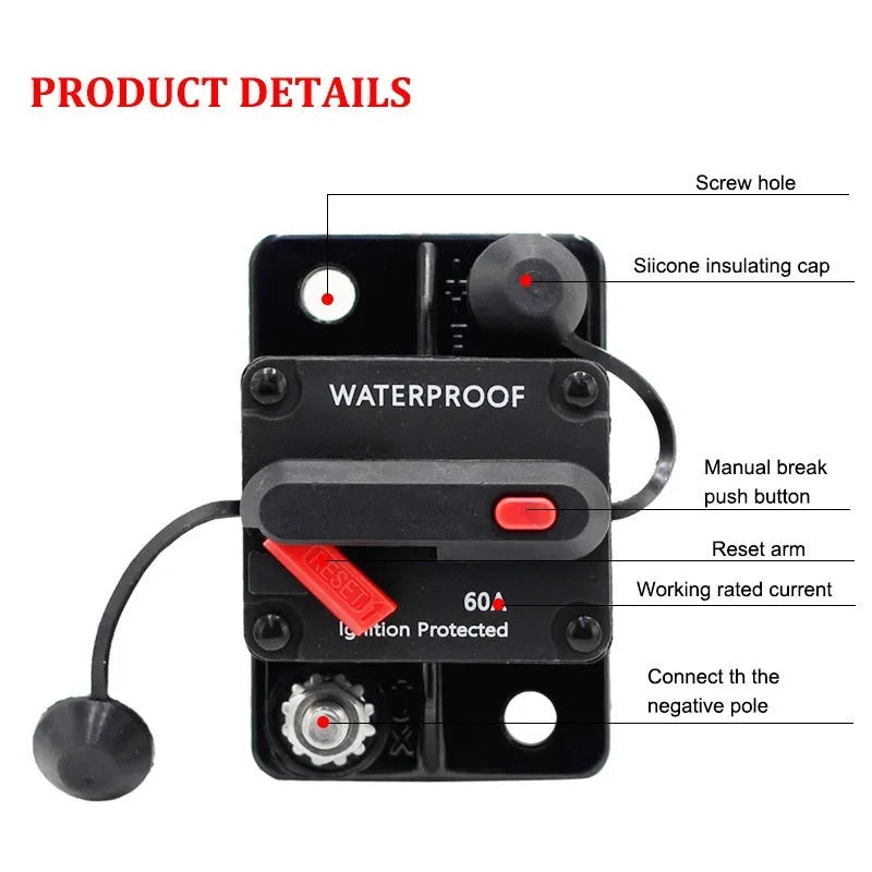 Car high current audio fuse circuit breaker flat head tubular with M6 terminal 20-300A