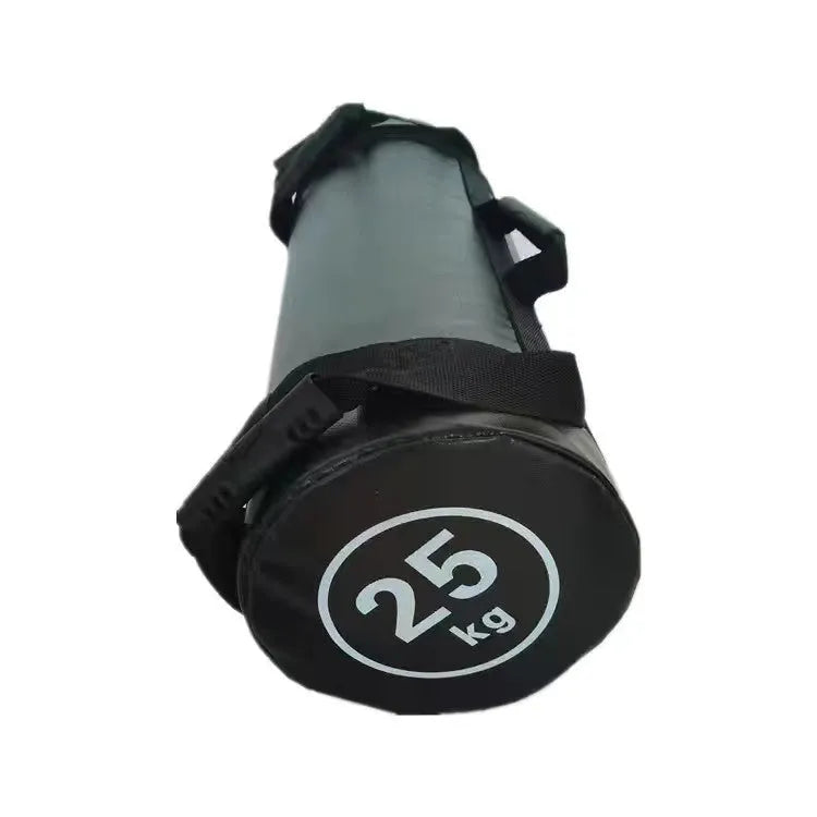 Flat white leather fitness training sandbag with weight options from 5kg to 30kg for gym workouts