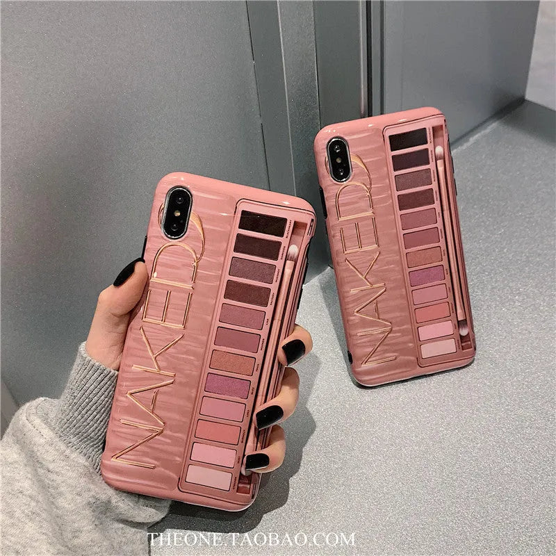 Silicone iPhone case with eye shadow design in flesh and grey colours.