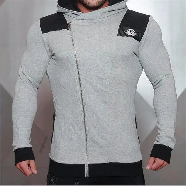New Gyms slim fit hoodie for men, 95% cotton pullover in black, sizes M to XXL