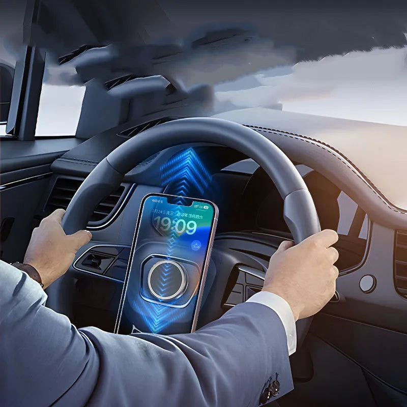 Obsidian black magnetic phone holder with alloy construction for car windscreen mounting