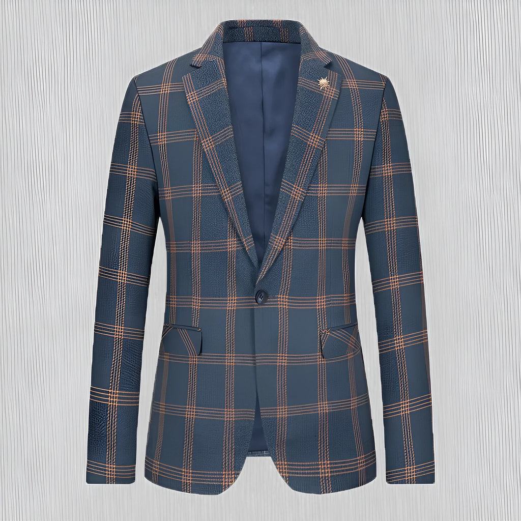 Men's trendy slim fit small business suit coat in blue, casual style, Asian sizing M-5XL