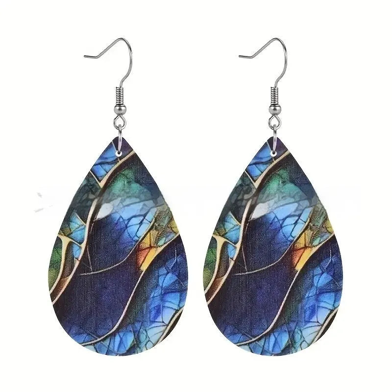 Acrylic flat branch knot drop earrings with printed detailing and secure backing hardware