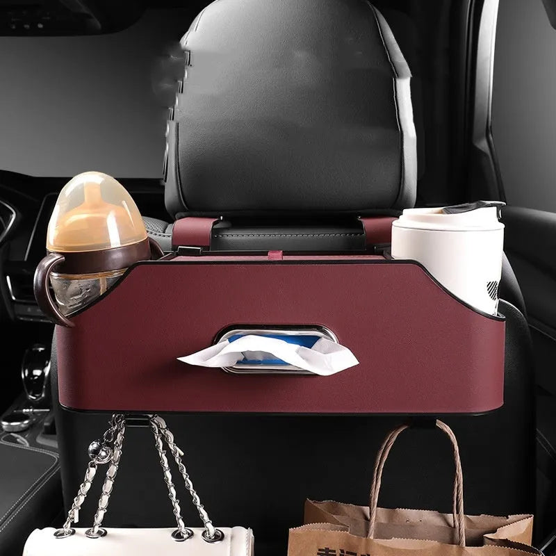 Genuine leather car tissue box for buggy suspension in beige colour showing size and mounting