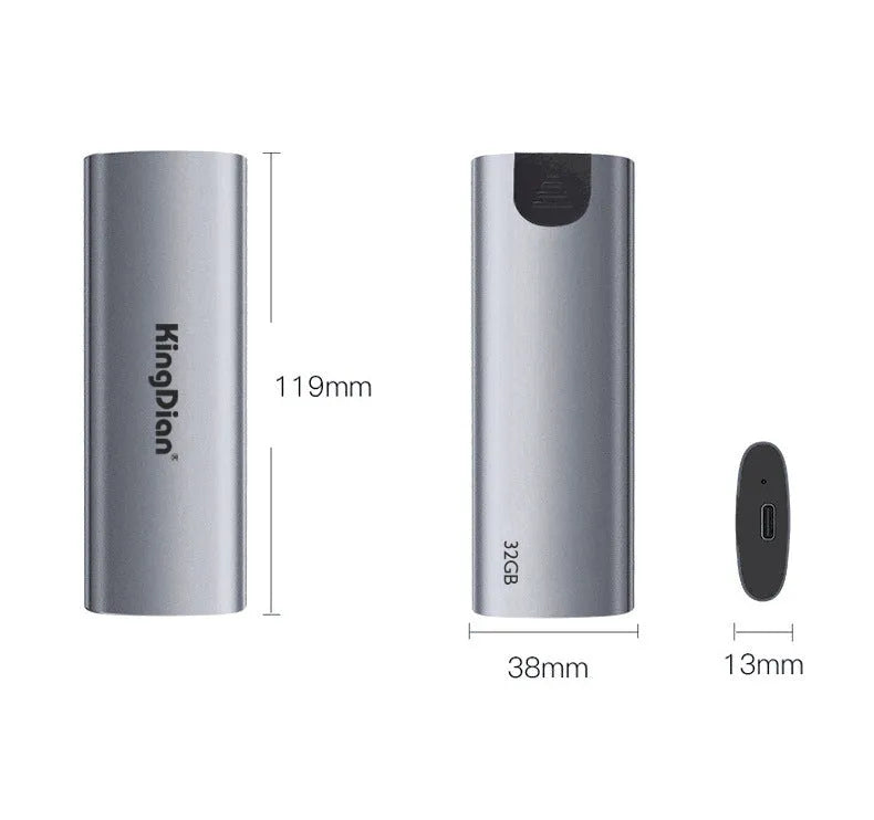 Grey mobile SSD external hard drive with direct USB 3.0 connection.
