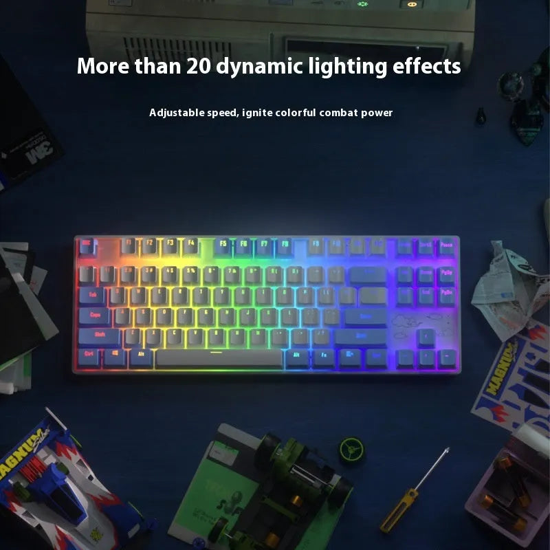 Wireless Bluetooth mechanical keyboard with metal construction in purple-white colour scheme