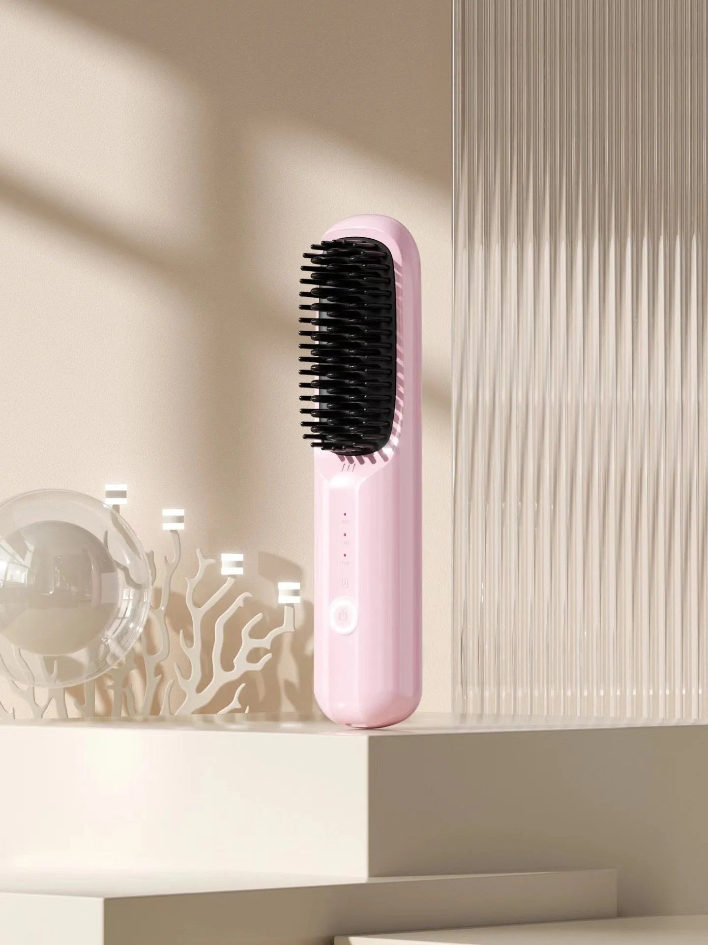 Wireless anion hair straightening comb in beige, black, pink or purple colours