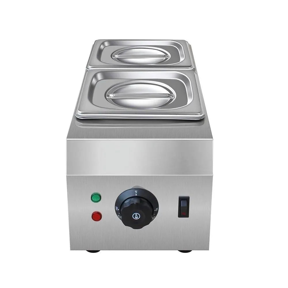 Commercial electric double pot chocolate melting machine with digital temperature display.
