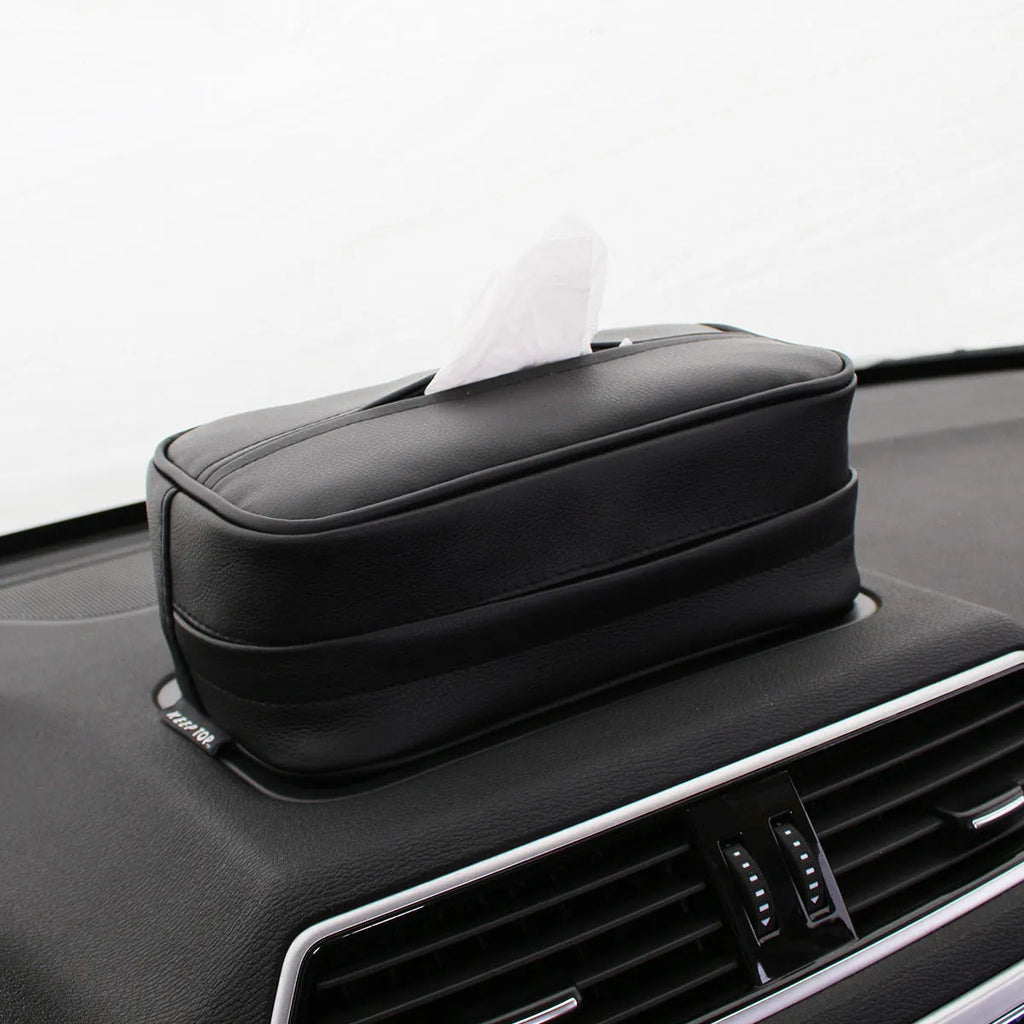 Black leather car storage hanging box organiser bag with dimensions 230x110x90mm