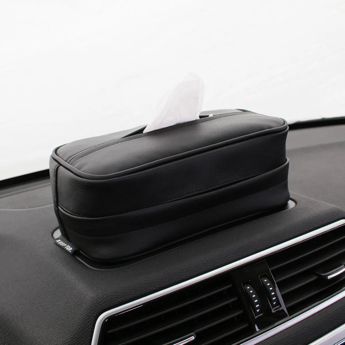 Black leather car storage hanging box organiser bag with dimensions 230x110x90mm