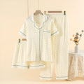 Women's cotton three-piece pyjama set with lapel collar and three-quarter sleeves in pastel colour